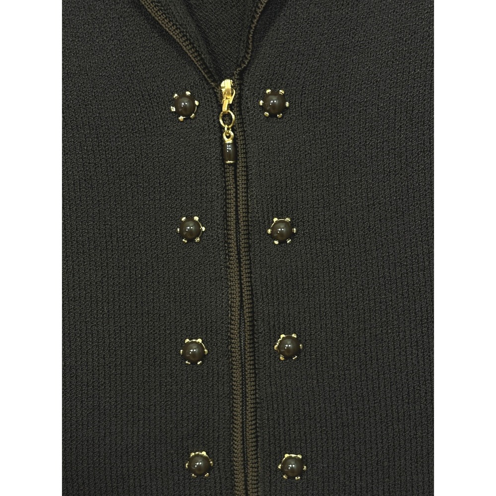 St. John Collection Marie Gray Brown Santana Knit Zip Front Studded Jacket 12 - Picture 3 of 10